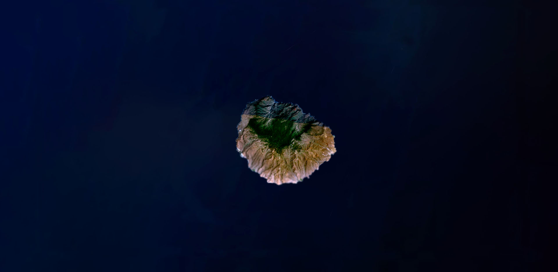 Imagen satelital de la isla de La Gomera en el océano Atlántico.